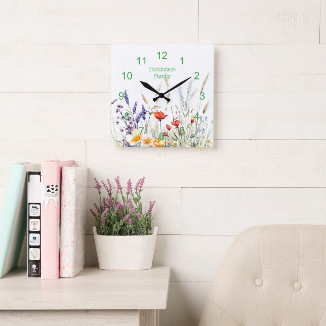 Meadow Flowers and Lavender Square Wall Clock (Reading Room)