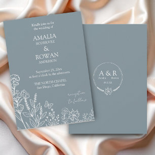 Meadow Flowers Blue Grey Wedding Invitation