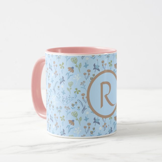 Meadow Flowers Blue Monogramed Mug (Front Left)