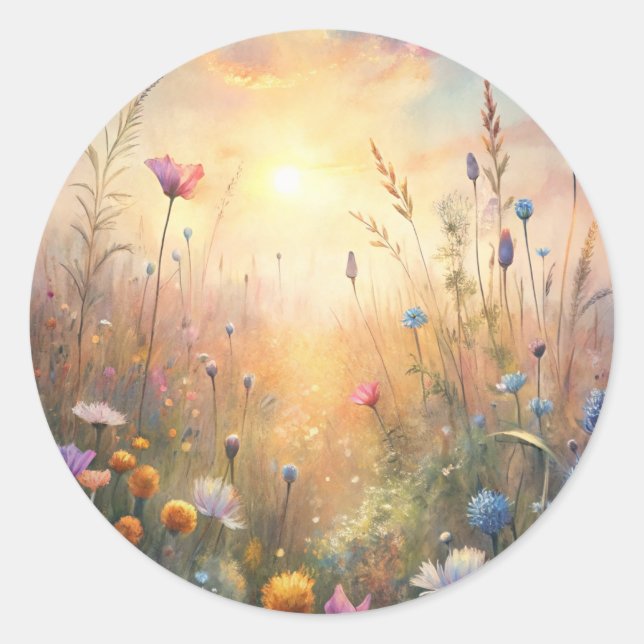 Meadow Flowers  Classic Round Sticker (Front)