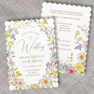 Meadow Flowers Frame Catholic Wedding Invitation