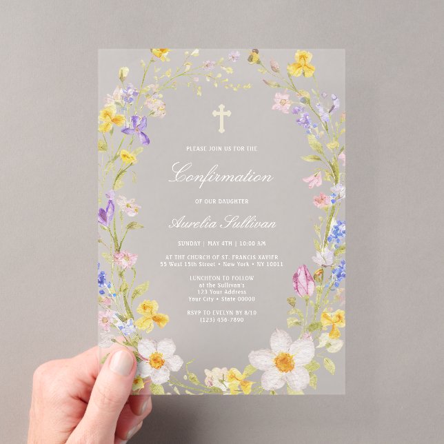 Meadow Flowers Frame Confirmation Acrylic Invitations (Insitu (Handheld))