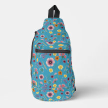 Meadow flowers in blue sling bag