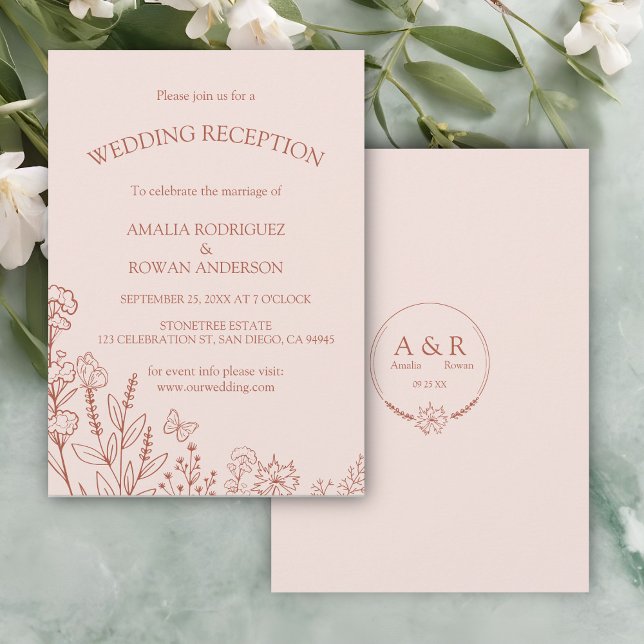 Meadow Flowers Misty Rose Wedding Reception Invitation (Creator Uploaded)