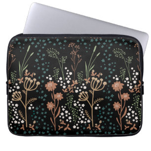 Meadow Flowers Naive Art Dark Background Laptop Sleeve