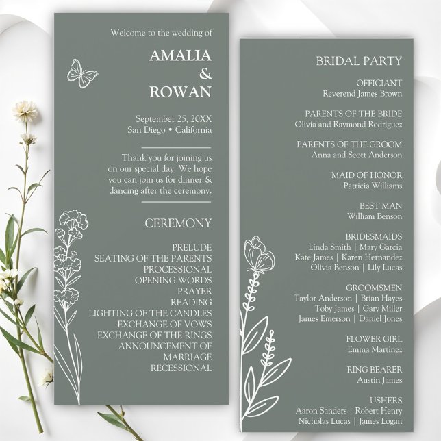 Meadow Flowers Sirocco Green Wedding Program (Creator Uploaded)