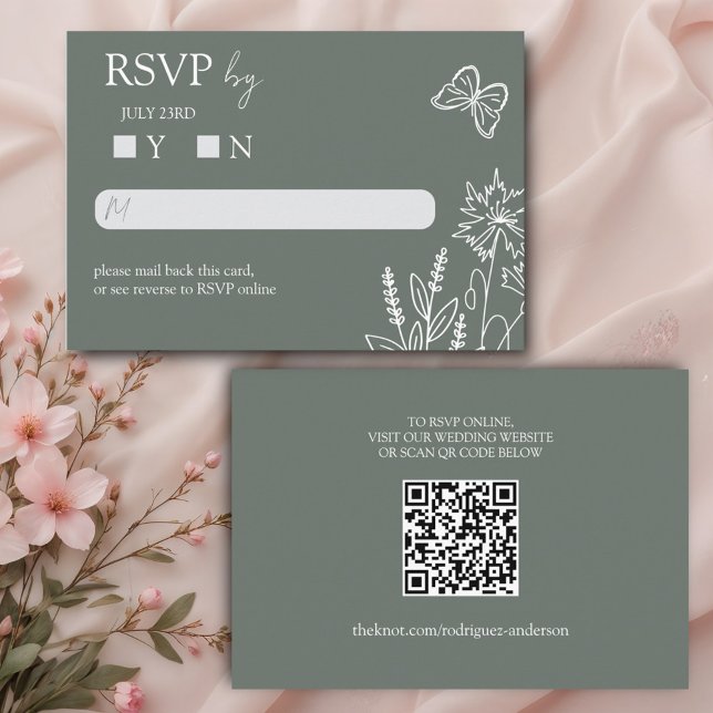 Meadow Flowers Sirocco Green Wedding RSVP Enclosure Card (Creator Uploaded)