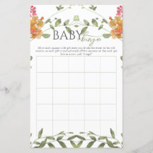 Meadow Flowers Watercolor Baby Shower Bingo Game