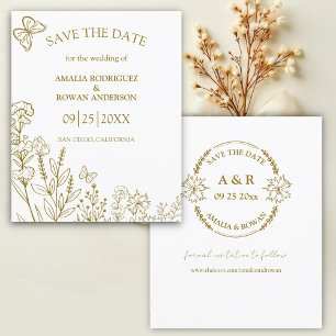 Meadow Flowers White Gold Budget Save the Date 