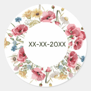 Meadow frame summer flowers customize  classic round sticker
