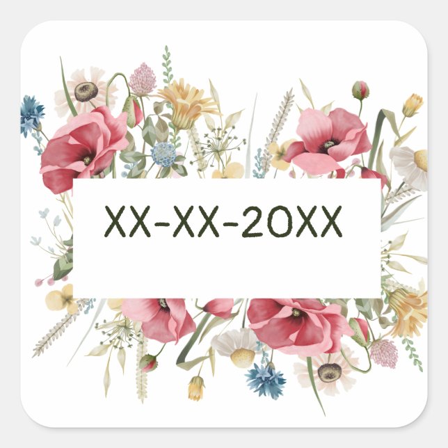 Meadow frame summer flowers customize  square sticker (Front)