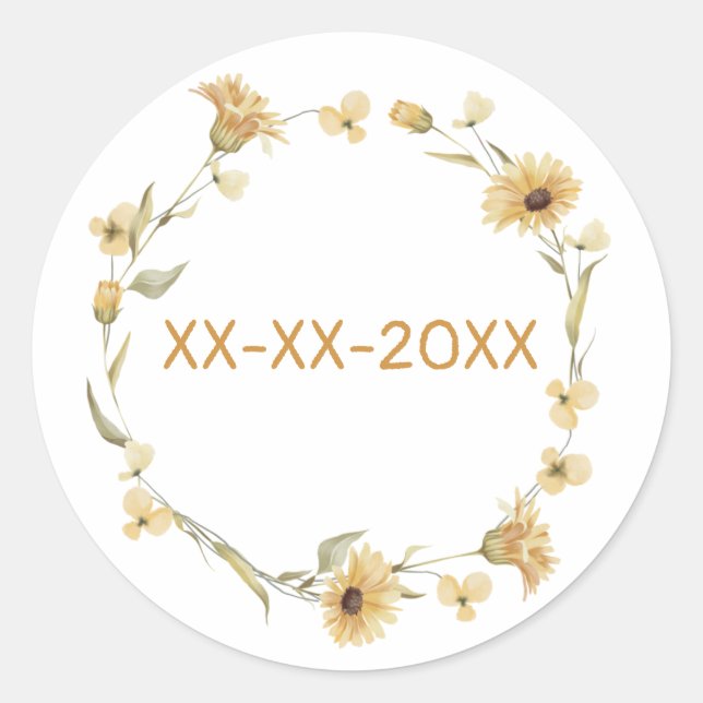 Meadow frame summer yellow flowers customize  classic round sticker (Front)