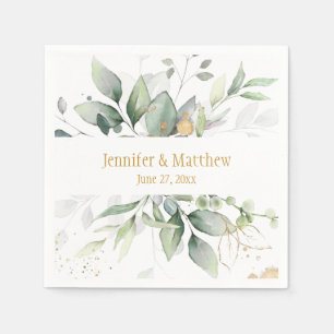 Meadow Green and Gold Botanical Eucalyptus Leaves Napkin