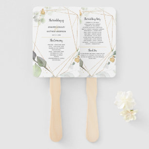 Meadow Green and Gold Botanical Frame Wedding Hand Fan
