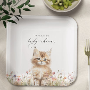 Meadow Kitten Cute Custom Kitty Cat Baby Shower Paper Plate
