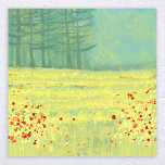Meadow Landscape Painting Poster<br><div class="desc">A modern contemporary landscape painting featuring a peaceful flower filled summer meadow with birds flying against the sky and a forest of pine trees in the distance. Fresh and uplifting yellow and green colors. Original art by Nic Squirrell.</div>