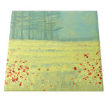 Meadow Landscape Painting Tile<br><div class="desc">A modern contemporary landscape painting featuring a peaceful flower filled summer meadow with birds flying against the sky and a forest of pine trees in the distance. Fresh and uplifting yellow and green colours. Original art by Nic Squirrell.</div>