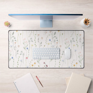 Meadow, light pink wildflowers, watercolor desk mat
