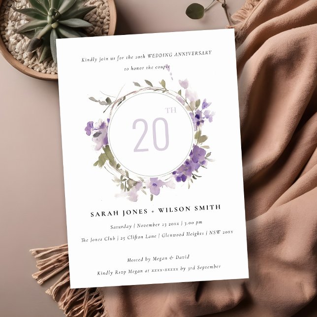 Meadow Lilac Floral Wreath Wedding Anniversary Invitation (Creator Uploaded)