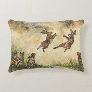 Meadow Matchup Playful Hares in a Meadow  Accent Pillow