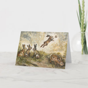 Meadow Matchup Playful Hares in a Meadow  Card