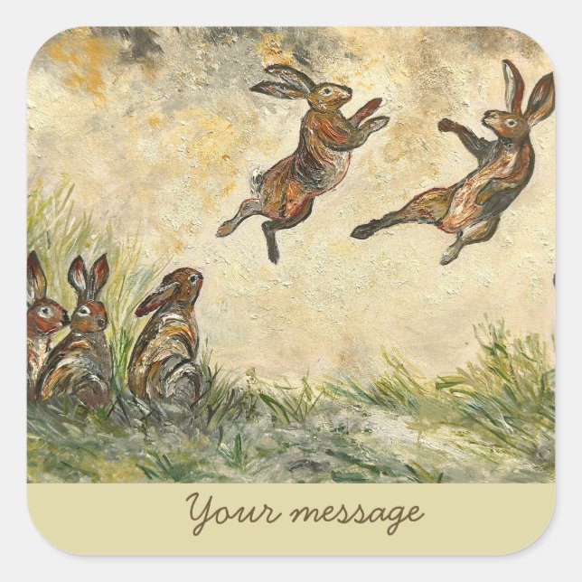 Meadow Matchup Playful Hares in a Meadow  Square Sticker (Front)