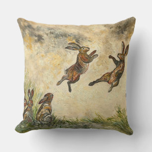 Meadow Matchup Playful Hares in a Meadow  Throw Pillow