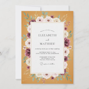 Meadow Mustard Plum Wreath Wedding Invitation