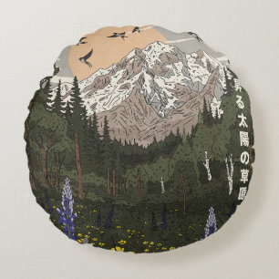 Meadow Of the Rising Sun Round Pillow