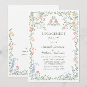 Meadow Pastel French Roses Floral ENGAGEMENT PARTY Invitation