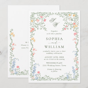 Meadow Pastel French Roses Floral Wedding Invitation