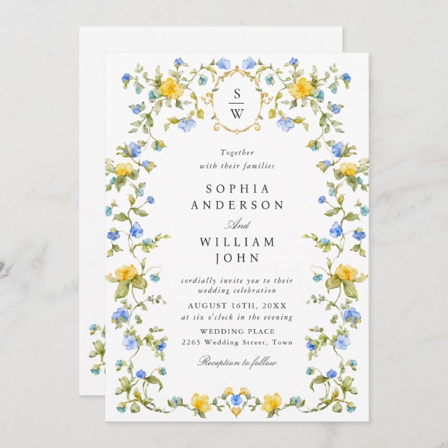 Meadow Pastel French Roses Floral Wedding Invitation (Front/Back)