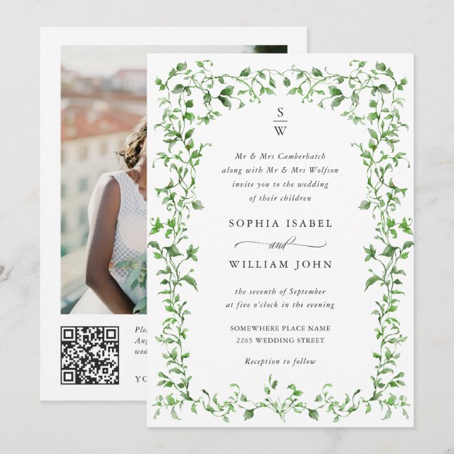 Meadow Pastel French Roses Floral Wedding QR code Invitation (Front/Back)