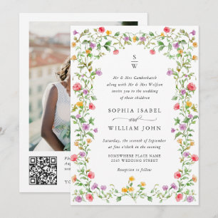 Meadow Pastel French Roses Floral Wedding QR code Invitation