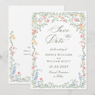Meadow Pastel French Roses Floral Wedding Save The Date