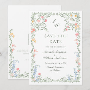 Meadow Pastel French Roses Floral Wedding Save The Date