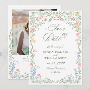 Meadow Pastel French Roses Floral Wedding Save The Date