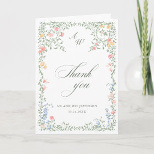 Meadow Pastel French Roses Floral Wedding Thank You Card