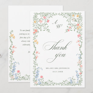 Meadow Pastel French Roses Floral Wedding Thank You Card