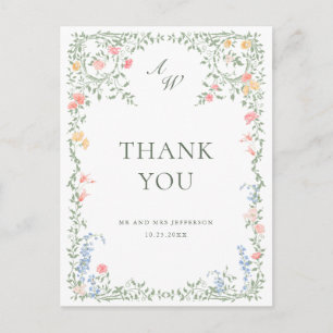 Meadow Pastel French Roses Thank You Postcard