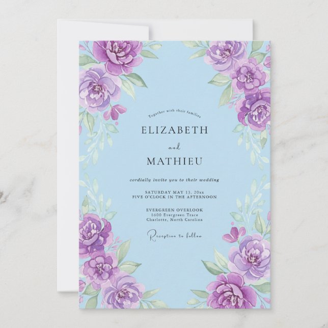 Meadow Periwinkle Violet Painted Wedding Invitation (Front)