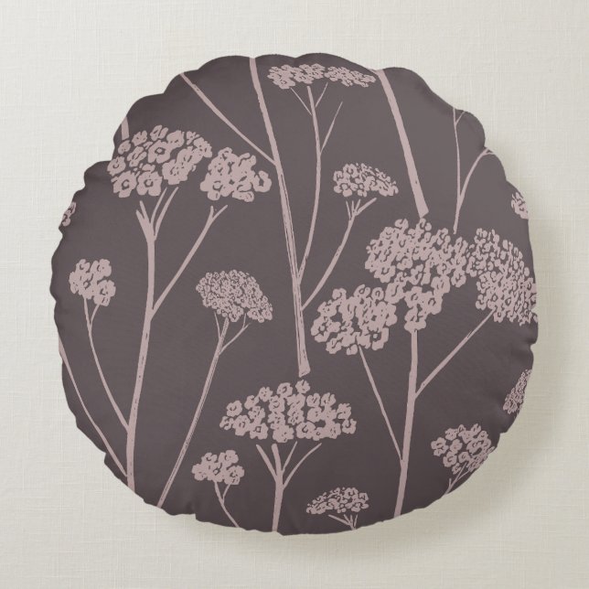 Meadow Silence Deep Ash Dusty Mauve Round Pillow (Front)