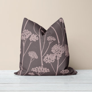 Meadow Silence Deep Ash Dusty Mauve Throw Pillow