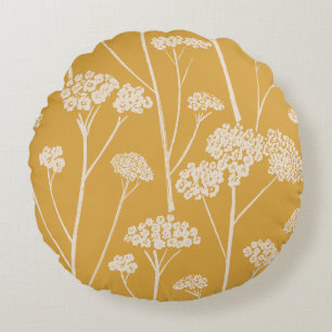 Meadow Silence Ochre Gold Blush Beige Round Pillow