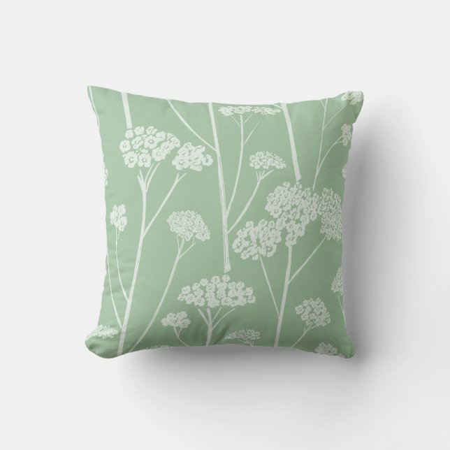 Meadow Silence Wildflower Green Pale Seafoam Throw Pillow (Front)