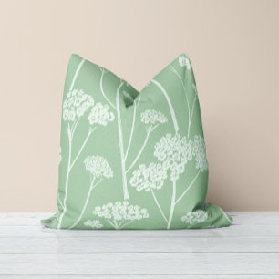 Meadow Silence Wildflower Green Pale Seafoam Throw Pillow