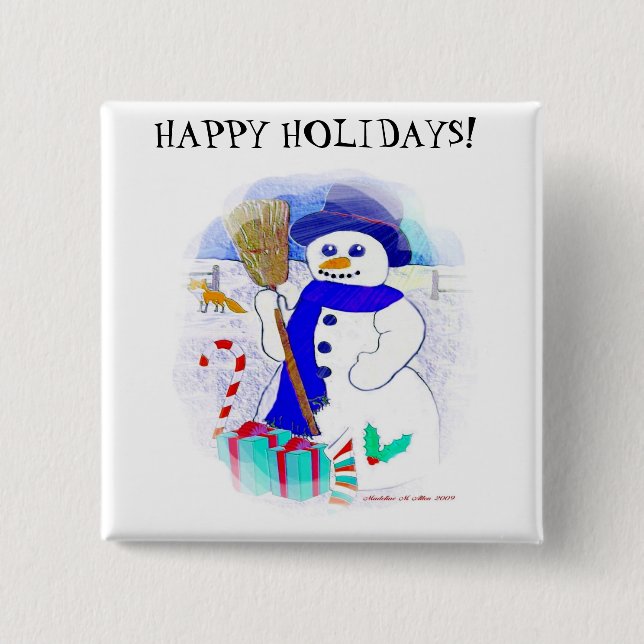 Meadow Snowman 2 Inch Square Button (Front)