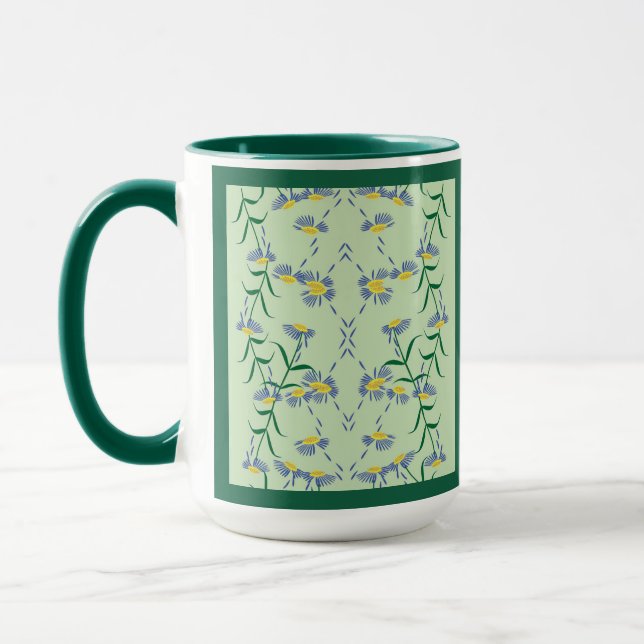 Meadow Soiree Collection Mug Blue, Yellow, Greens. (Left)