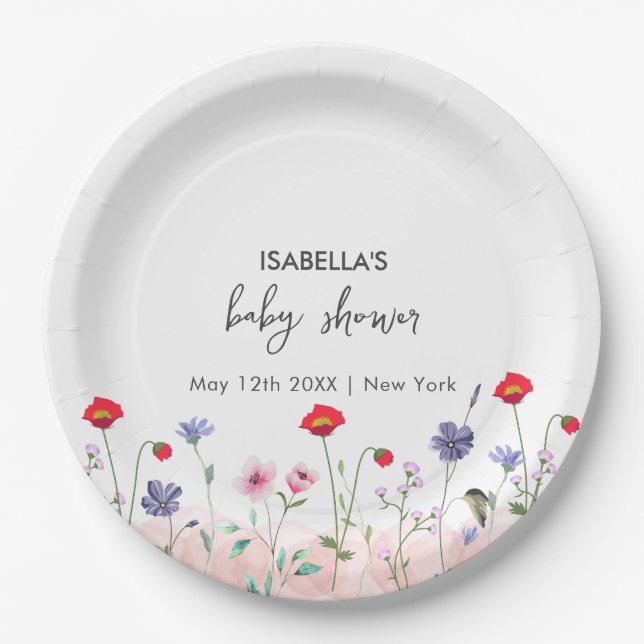 Meadow Summer Wildflower Baby Shower  Paper Plate (Front)