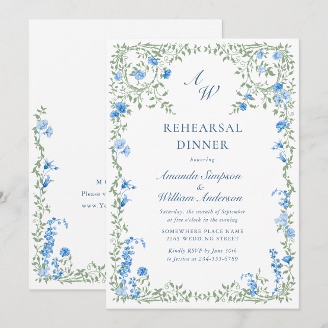 Meadow Watercolor Wildflowers Rehearsal Dinner Invitation (Front/Back)